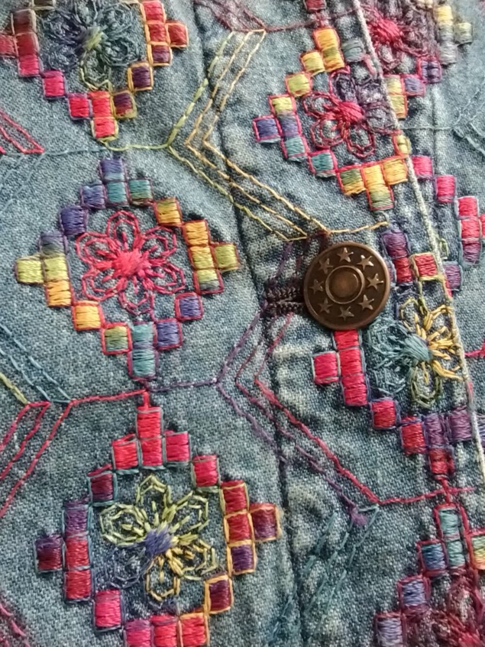 COLDWATER CREEK Medium Wash EMBROIDERED Denim JEAN Jacket Sz X-LARGE (XL) - Picture 3 of 6
